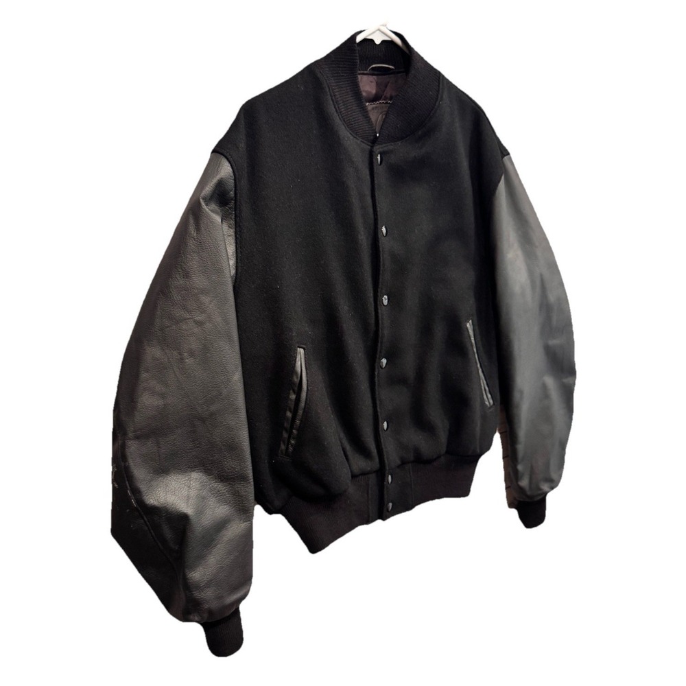 Golden Bear Mens Varsity Wool Bomber Jacket sz L Leather Sleeve Short Length - Picture 6 of 15
